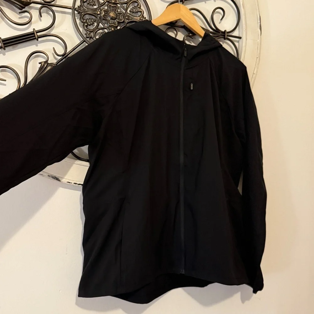 Athleta Limitless Luxe Water-Repellent Windbreaker Stowaway Hood Jacket Black XL - Picture 4 of 11
